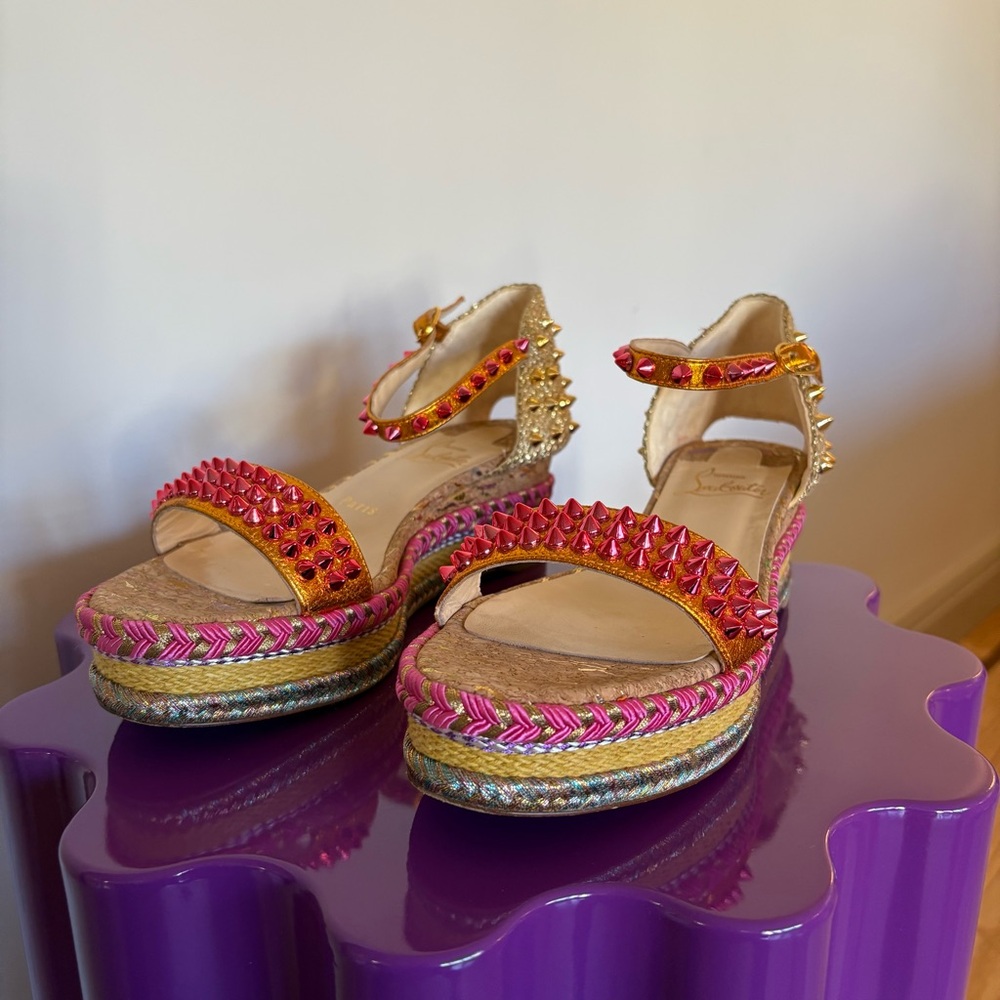 Christian Louboutin Pyraclou 60mm Espadrille Sandal, Authentic, EUC - Picture 9 of 12